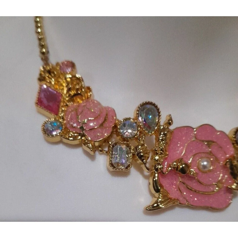 Belle Costume Disney Jewelry Princess Necklace, Goldstone, Jeweled, Rose